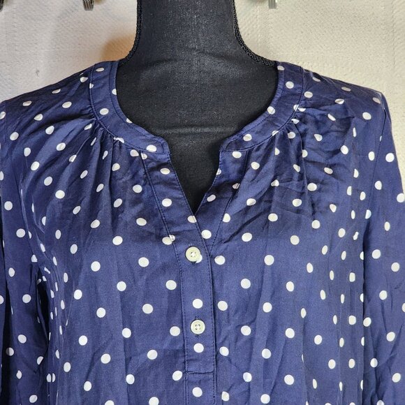 Old Navy Navy Blue White Polka Dot V Neck Pull On Long Sleeve Rayon Top Size S - Picture 5 of 16